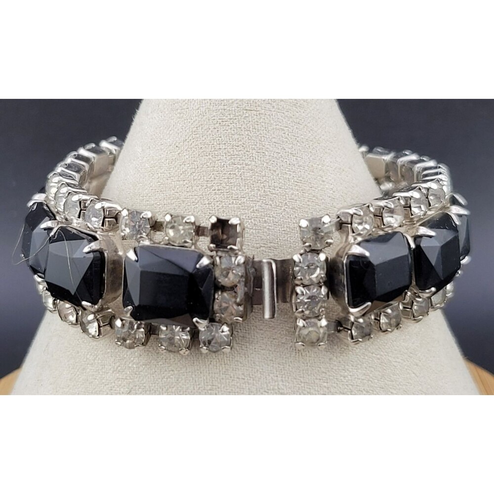 Vintage Chunky Black White ✨Rhinestone Tennis Statement Bracelet 6.75"